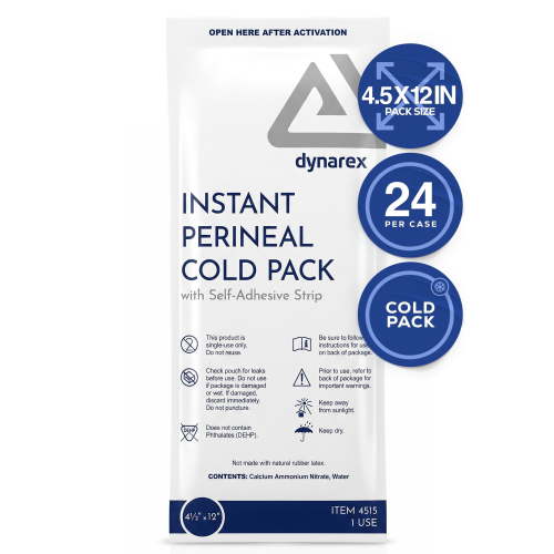 Dynarex Perineal Instant Cold Pack, Postpartum Ice Packs with Self-Adhesive Strip, 4.5” x 12”, 24 Count