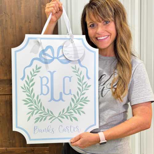 Baby Boy Hospital Door Hanger -  Baby Girl Name Sign - Birth Announcement Sign - Birth Stat Sign - Pink Floral Crest - Monogram Wall Hanging