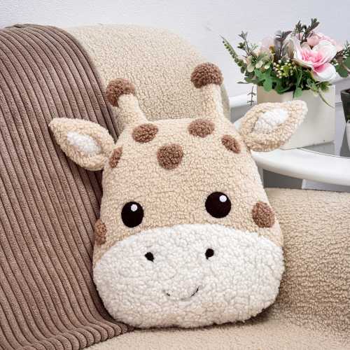 Giraffe Pillow, Kawaii Safari Cushion, Jungle Nursery Decor, Handmade Plush Pillow, Soft Boucle Giraffe Toy, Kids Gift