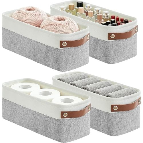 Small Fabric Storage Baskets, 15x6x5 inch Narrow Storage Bins 4-Pack Long Storage Basket for Organizing with Handles, Decorative Basket for Closets, Shelves, Toilet Paper, Grey