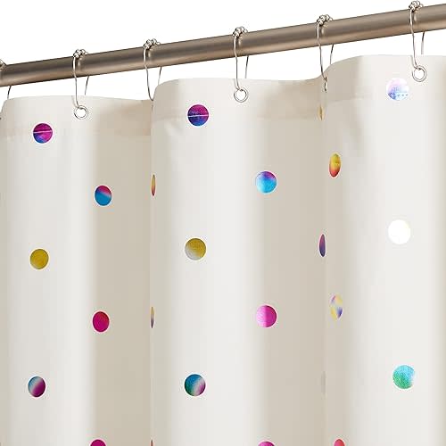 Extra Long Beige Fabric Shower Curtains with 12 Hooks for Bathroom Metallic Polka Dot Curtains Waterproof Shower Curtains with Grommet for Kids Washable Shower Curtain Sets 70x72 Inches