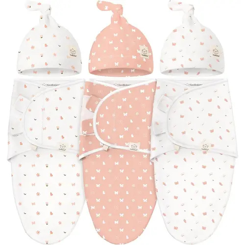 KeaBabies 3-Pack Swaddles for Newborns, Girls, Boys with Hats - Organic Soft Baby Sleep Sacks, Breathable Baby Swaddle 3-6 Months Beanies Set, Premie Infant Sleep Sack 0-3 Months (Butterflies)