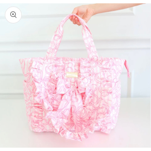 Quilted Coquette Diaper Bag – Pink Bow Baby Bag with Ruffles | HOLLIS – Hollis