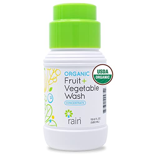 Rain Organic Fruit and Vegetable Wash All Natural Veggie Produce Cleaner for Safe Clean Eating, Baby Essential Eco Friendly Concentrated Strength for Gallons of Soak or Spray