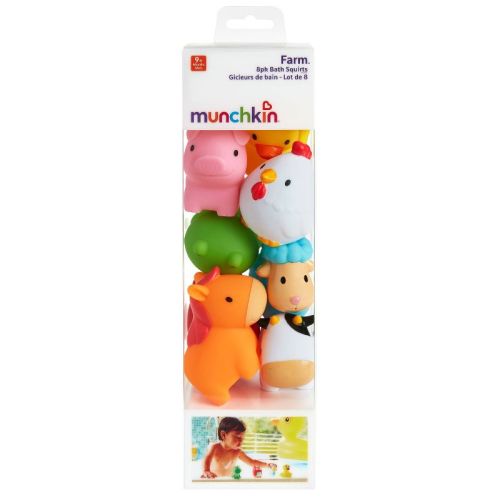 Munchkin Farm Squirts Bath Toy 8pk: Educational Animal Learning, Fun Plastic Toys