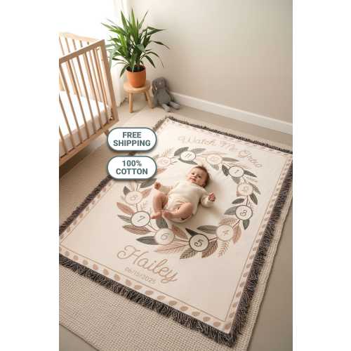 Personalized Baby Milestone Blanket - Woven Keepsake | Custom Name & Date, Shower Gift, Monthly Growth Photo Prop, Baby Announcement