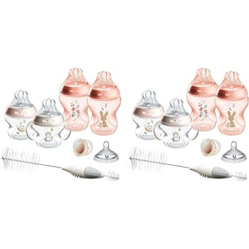 Tommee Tippee Natural Start 8 Piece BPA Free Bottle Set, Includes 2 x 5 oz & 2 x 9 oz Bottles, 1 x Medium Flow Nipple, 1 x 0-6m Pacifier, 1 x Removable Bottle Handle, 1 x Cleaning Brush, Pink