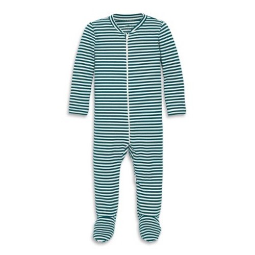 Primary Baby Organic Zip Footie in Forest Ivory Stripe Size 0-3 Months