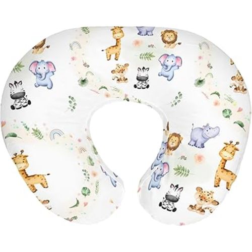 Safari Animals Tropical Leaves Flowers Baby Nursing Pillow Covers for Boy Girl Zoo Jungle Rainbow Nursery Pillowcase for Breastfeeding Pillows Lion Giraffe Elephant Hippo Soft Stretchy Slipcovers