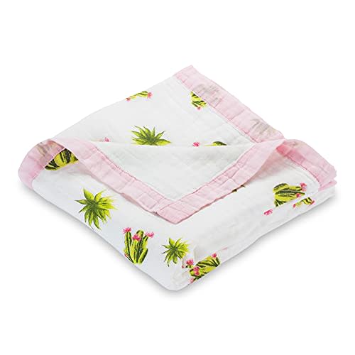 LollyBanks Muslin Quilt Blanket, Large 47 x 47 Inches Versatile Crib Blanket for Baby Girls, 6 Layers Newborn Blanket, Soft Blend 70% Viscose Made from Bamboo + 30% Cotton, Registry (Cactus Print)