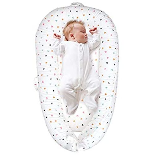 Baby Nest Baby Lounger, Cosleeping Baby Cot Mattress Bassinet - 100% Breathable Cotton Ultra Soft Co Sleep Baby Bed Portable Travel Crib Snuggle Bed for Infant Newborn, Mild & Cosy (Triangle) - Triangles