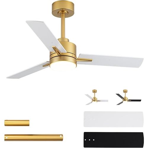 42'' Ceiling Fan with Lights and Remote, Low Profile Modern Ceiling Fan Gold, 6 Speed, Reversible, 3000k-6000k LED, Quiet DC Motor for Indoor Outdoor Bedroom Living Room