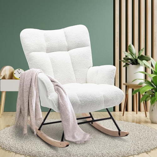 Nursery Rocking Chair Teddy, High Backrest, Comfortable Stylish with Padded Seat for Living Rooms, Bedrooms, Offices