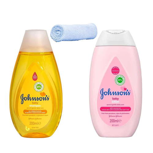 Johnsons Baby Shampoo & Johnsons Baby Lotion Set - 200ml - Delicate & Tear Free - Bonus Baby Washcloth