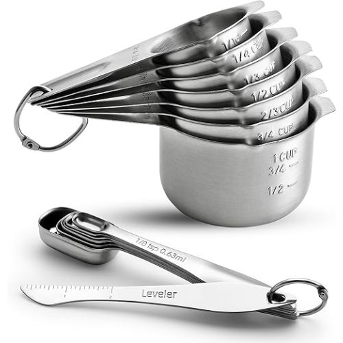 Spring Chef Stainless Steel Measuring Cups and Spoons Set of 14 with Leveler, Nesting Kitchen Metal Measuring Cups and Spoons Set for Dry and Liquid Ingredients, Perfect for Cooking & Baking