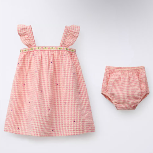 GINGHAM CHECK DRESS AND BLOOMERS WITH EMBROIDERED FLOWERS - Pink | ZARA Canada