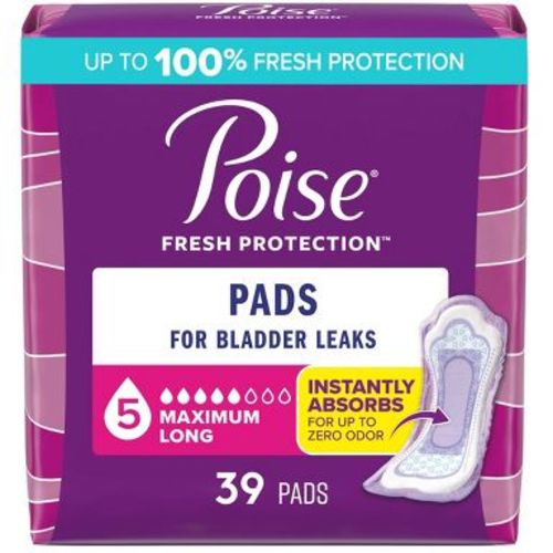 Poise Postpartum Incontinence Feminine Pads for Women - Maximum Absorbency - Long - 39ct