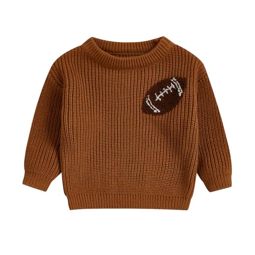 Dewadbow Toddler Kids Fall Winter Outfits Football Rugby Embroidered Sweater Oversized Long Sleeve Knitted Sweatshirt