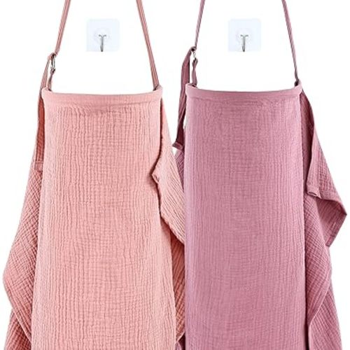 Cinaci 2 Pack Pure Cotton Muslin Lightweight Breathable Breastfeeding Nursing Cover Blankets with Adjustable Metal Clasp (Dusty Pink+Dark Dusty Pink)
