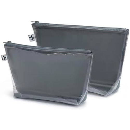 Tiny Twinkle Diaper Bag Organizing Pouches | 2 Pack Mess-Proof Travel Organizer Bags with Structured Bottom & Clear Front | TSA Approved Toiletry Bag Set for Baby and Mom Essentials (Charcoal)