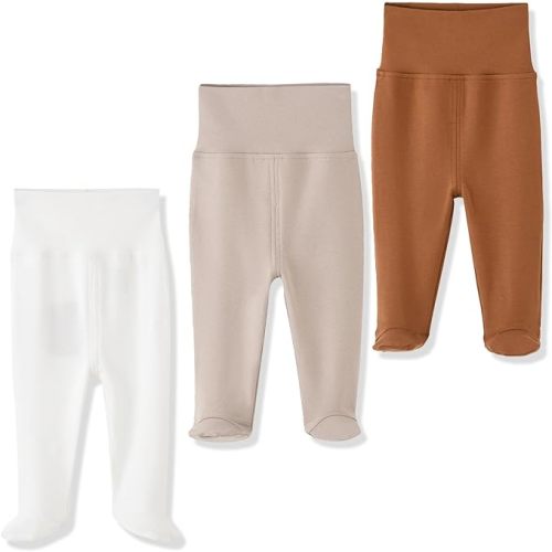 ACESTAR Newborn Infant Baby Boys Girls Cotton High Waist Footed Pants Casual Leggings with Feet 0-12 Months 3-PACK/1-PACK