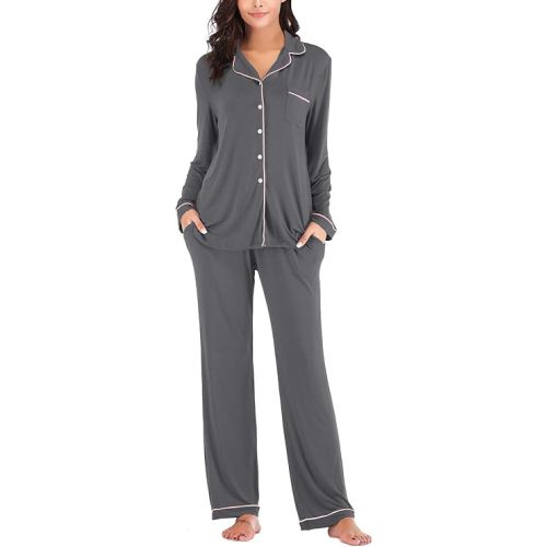 Aamikast Women's Pajama Sets Long Sleeve Button Down Sleepwear Nightwear Soft Pjs Lounge Sets