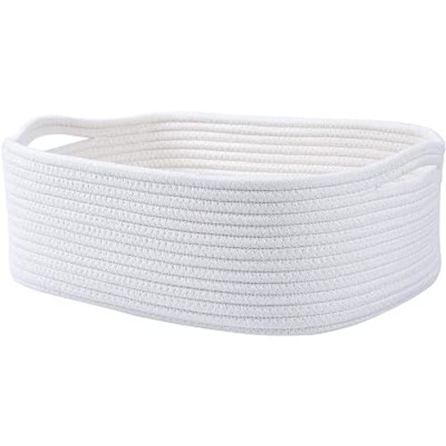 Woven Cotton Rope Storage Basket, Cube Changing Table Organizer for Closet Towels, Baby Nursery Bin, Small Dog Cat Toy Box, Gift Baskets empty (White)
