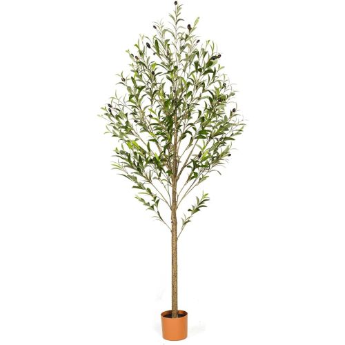 6FT Artificial Olive Tree Indoor Tall Realistic Faux Olive Tree with Plastic Planter, Fake Silk Tree with Handcrafted Branches & Fruits, Large Fake Plant for Home and Office Decor (6FT)