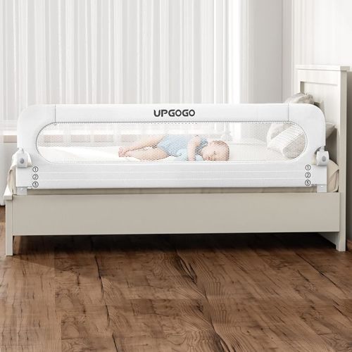 UPGOGO Folding Bed Rail for Toddlers,Baby Bed Rail Guard with Reinforced Anchor Safety System,Fit Bunk,Full Size,Queen,King,Twin(White,71"x23.6")