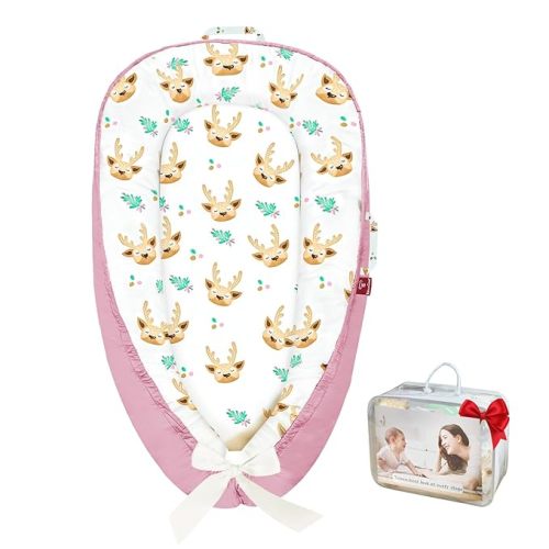 Baby Lounger - 100% Cotton Breathable Infant Lounger for Newborn, Portable Baby Nest for Home and Travel, Waterproof Lining, Newborn Babies Essentials Gifts