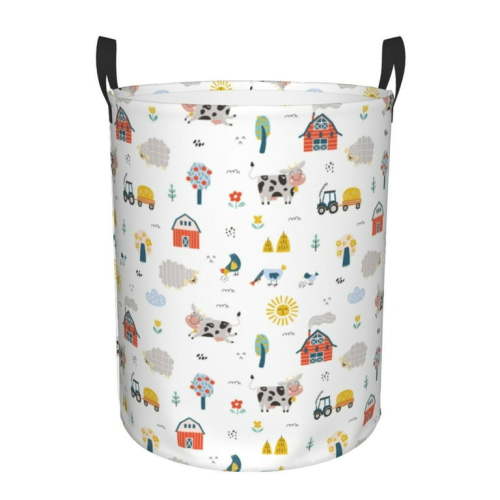 Rateoe Farm Animals Pattern Round Laundry Hamper Basket, Tall Hamper Basket for Blanket Storage, Nursery Clothes Hamper for Laundry in Bedroom and College Dorm-Small