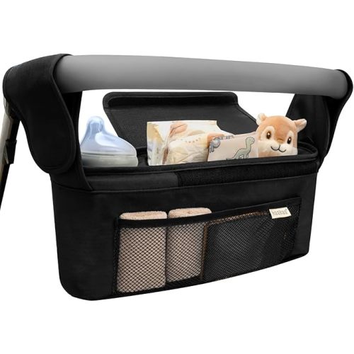 haakaa Universal Stroller Organizer - Black, Single Cup Holder, Stroller Caddy Accessories with Shoulder Strap & Extra Non-Slip Stroller Hook, Fits Most Strollers