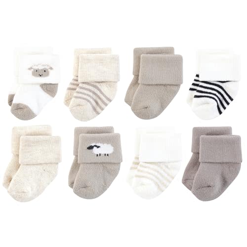 Hudson Baby Unisex Cotton Rich Newborn and Terry Socks, Taupe Sheep, 0-6 Months