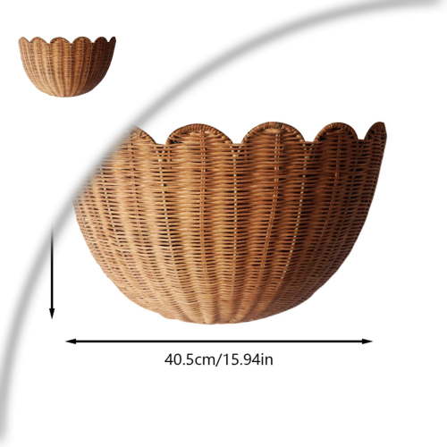 Scalloped Wall Basket, Hand Woven Hanging Wicker Wall Basket , Scalloped Rattan Wall Storage & Decor for Home, Bathroom, Kitchen, Living Room