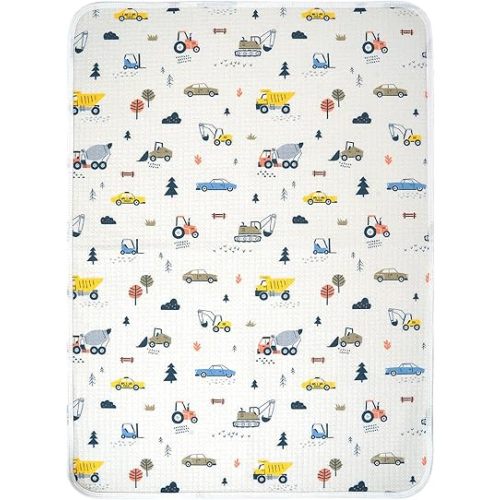 haakaa Waterproof Changing Pad Liners, 100% Cotton, Soft & Breathable (1pc, 19.5" x 27.5" Construction Crew)