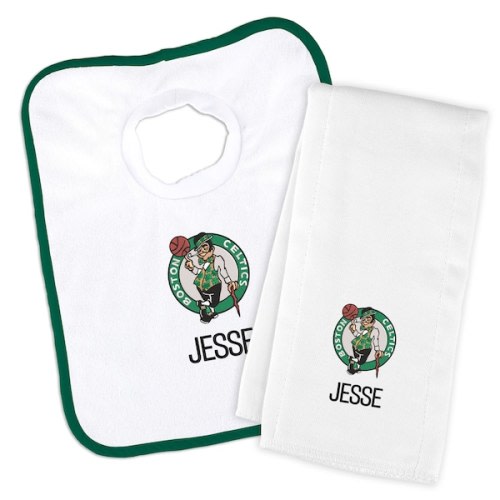 Boston Celtics Newborn & Infant Personalized Bib & Burp Cloth Set - White