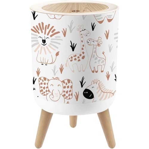 Small Trash Can with Lid African Animal Baby Cute Summer Seamless Sweet Safari Print Round Press Top Garbage Can with Legs Trash Bin Waste Basket for Kitchen Bedroom Bathroom 7L/1.8 Gallon