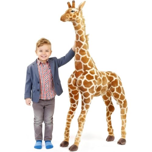 Meooeck Jirafa de Peluche Gigante de 55 pulgadas, Juguete de Peluche Grande para Niños, Juguetes de Pie Realistas, Jirafa Alta de Peluche para Cumpleaños, Decoración del Hogar y Guardería