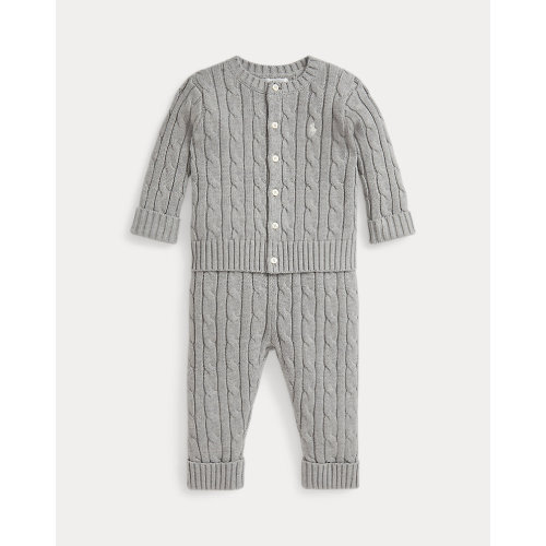 Cable-Knit Cotton Cardigan & Pant Set