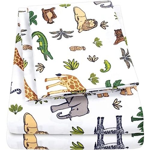 1500 Supreme Kids Bed Sheet Collection - Fun Colorful and Comfortable Boys and Girls Toddler Sheet Sets - Deep Pocket Wrinkle Free Soft and Cozy Bedding - Twin, Wild Animal