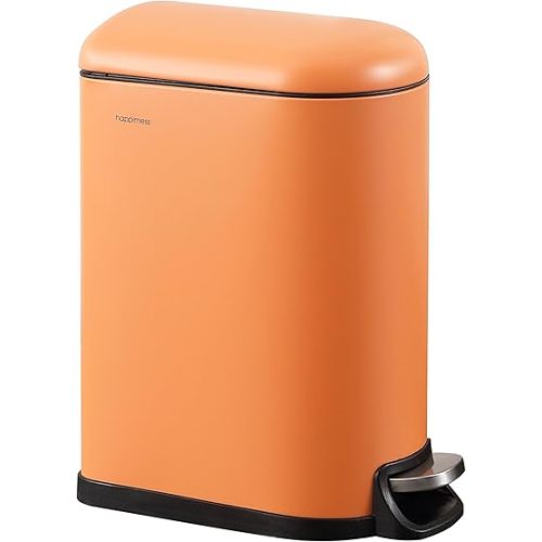 happimess HPM1009K Roland Mini 2.6-Gallon Step-Open Trash Can, Carrot Cake,with Soft-Close Lid, Fingerprint Resistant, Modern, Minimalistic for Home, Kitchen, Laundry Room, Office, Bedroom, Bathroom