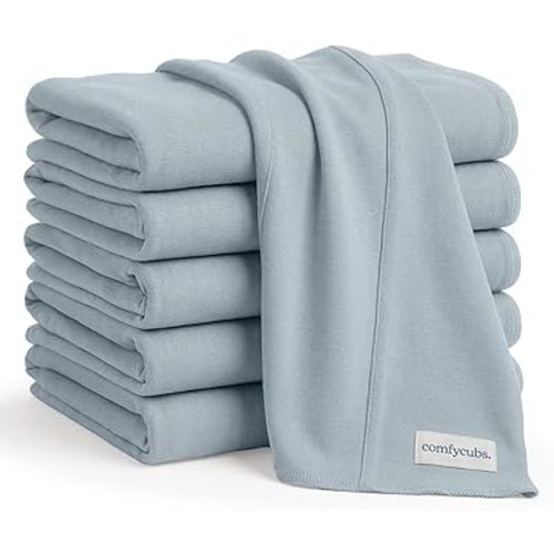 Comfy Cubs Baby Burp Cloths Set (Pack of 6) - Large, 6-Layer, Ultra Absorbent 100% Cotton for Infant Spit-Up, Drool, and Messes - Soft, Gentle, Thoughtful New Born Baby Gifts, Pacific Blue