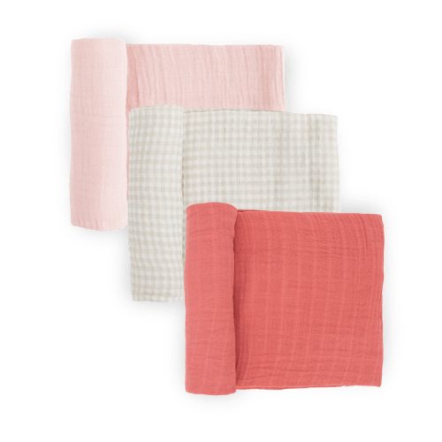 Cotton Muslin Swaddle Blanket 3 Pack - Light Pink