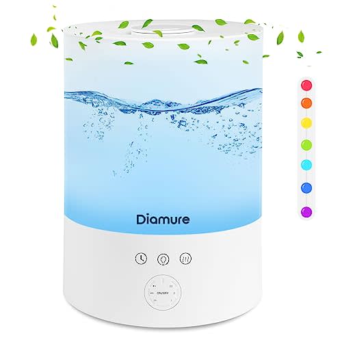 Cool Mist Humidifiers for Bedroom Large Room - Baby Air Humidifier with Night Light 8 Color - Quiet Ultrasonic Top Fill Humidifier - 28H Diffuser for Plants, Timer, Auto Shut-Off, 2.5L, White