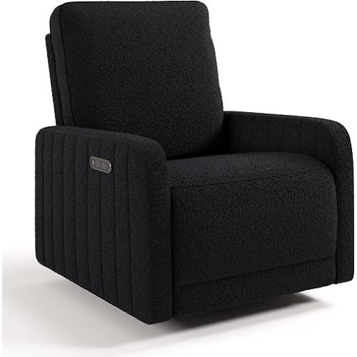 Storkcraft Kyoto Deluxe Extra-Wide Power Recliner Swivel Glider (Black Boucle) – Premium Electronic Power Recliner for Nursery, Includes Dual-USB Charging Port, Extra Wide Glider Rocking Chair