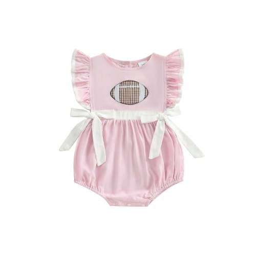 BemeyourBBs Baby Girl Bow Romper Flutter Sleeve Football Embroidery Bodysuit