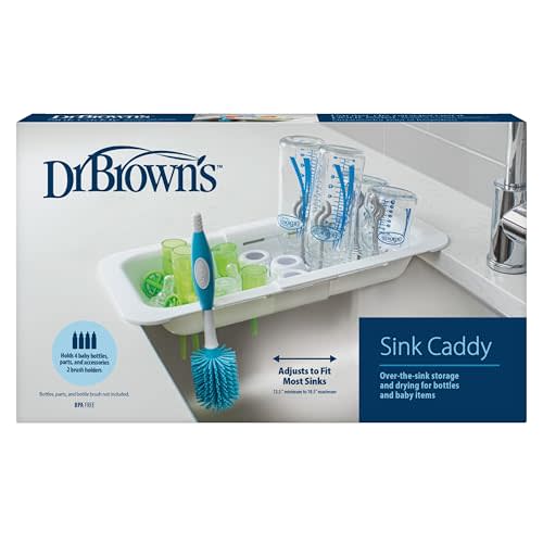 Dr. Brown's Sink Caddy for Baby Bottles and Parts with Two Brush Holders, Over The Sink Kitchen Storage, Drying Rack, and Organizer, BPA-Free
