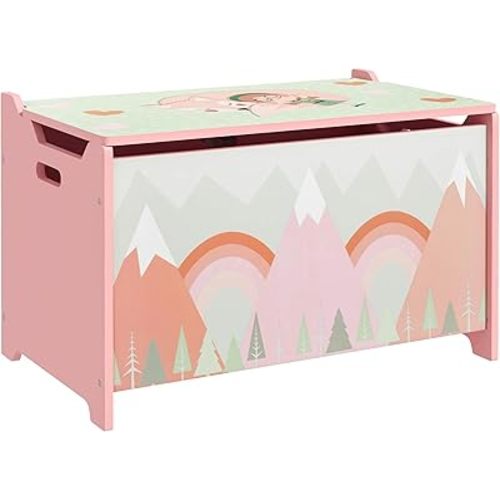 Qaba Storage Chest with Lid, Storage Box Organizer for Bedroom with Safety Hinge, Cute Animal Design, Pink