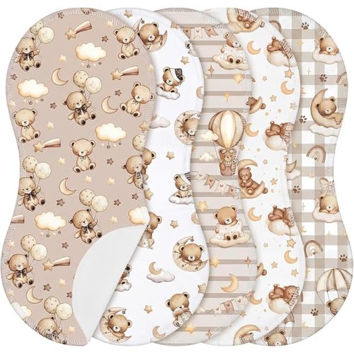 5 Pack Teddy Bear Baby Burp Cloths Soft Absorbent Burping Rags for Newborns 19"x9" Spit up Cloths for Boy Girl Newborn Baby Shower Registry Gifts Set Nursery Decor
