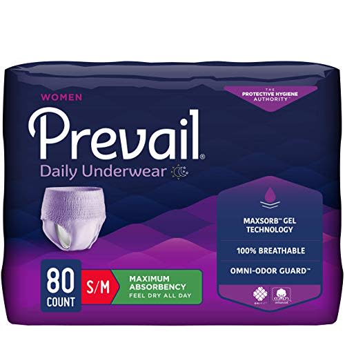 Prevail Daily Underwear Disposable Underwear Female Pull On with Tear Away Seams Medium, PWC-512/1, Maximum, 80 Ct